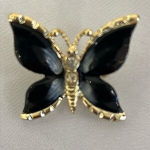 Black Enamel Goldtone 1” Butterfly Brooch Pin
